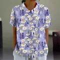 Loose casual short-sleeved women's top with purple daisy and lavender floral print - S / Tops / Lavender Floral (Pattern 30)