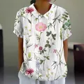 Loose fit casual short sleeve women's blouse with vintage botanical floral print - S / Tops / Vintage Botanical Floral (Pattern 38)