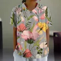 Womens casual loose floral print short sleeve polo shirt with elegant lapel collar design - S / Tops / Colorful Floral (Pattern 39)