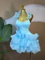 Light blue tiered ruffle mini dress with straps on mannequin for sweet elegant look. - L / Dresses / Sky Blue