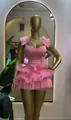 Elegant close-up of a sweet pink ruffled sleeveless bubble mini dress with layered details - S / Dresses / Pink