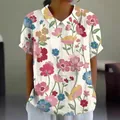 Floral print short sleeve lapel blouse for women in casual loose fit white version - S / Tops / White Artistic Multicolor Floral (Pattern 42)