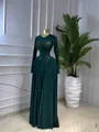 Elegante vestido largo de malla estampada verde oscuro con mangas largas, set de 2 - S / Conjuntos / Verde