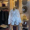 Elegant white organza two-piece set with 3D rose appliques displayed in a boutique - S / Top And Bottom / White