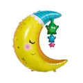 Cute smiling yellow crescent moon foil balloon with hanging stars for birthday party decorations - Moon with Stars