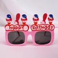 Pink 'Happy Birthday' novelty sunglasses with cartoon ice cream decor for kids party - Ice Cream Style Glasses / Pink