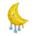 Smiling yellow crescent moon foil balloon with blue star pendants for birthday party decor - Moon Pendant