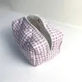 Purple and white gingham quilted cotton makeup bag for travel storage and toiletries - No Lace Style / 17.5*10.5*10cm / Purple