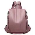 Mauve retro faux leather backpack with large capacity and elegant stitching details - Purple