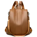 Vintage brown faux leather backpack for women with detachable shoulder strap design - Brown