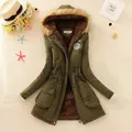 Mid-length olive green women's winter parka featuring faux fur hood and warm fleece lining - S / Tops / Army Green