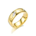 Eleganter zweifarbiger Ring aus Titanstahl mit geometrischem Muster und Zirkonia-Steinen - Größe 6 / Einlage