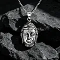 Antique silver 3D Sakyamuni Buddha head pendant necklace made of durable titanium steel - Pendant with Chain / 60CM