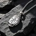 Premium silver titanium steel Sakyamuni Buddha head pendant necklace for men on rocks - Pendant Only (Without Chain)
