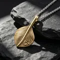 Vintage gouden veer hanger ketting met vogel embleem aan een zilveren ketting mode - Hanger Met CE463*1.5*60CM Ketting