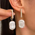 Elegant gold hoop earrings with pave stones and irregular baroque pearl drops - Irregular Baroque Artificial Pearl Dangle Earrings (X418)