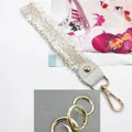 Tweed style woven bag strap with gold clasp and open circular rings detail - With Silver Open Rings & Silver Clasp / White