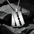 Stainless steel razor blade double pendant necklace for men on black rock background - Double-layer Pendant With 60cm Chain