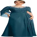 Elegant dark teal lace chiffon evening maxi gown with applique detailing and cape sleeves - Malachite green