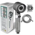 Set soffione doccia LED turbo grigio portatile con tubo flessibile e supporto a parete - Soffione Trasparente + Staffa + Set Flessibile 1.5m / Grigio opaco