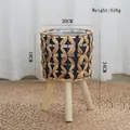 Hand-woven rattan plant stand with solid wood legs, weight 516g, total height 34cm - Geometric Braid Style / S