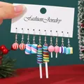 Macro view of various colorful candy-themed drop earrings set on a white display card. - 5 Pairs Set / Dessert Theme Irregular Dangle Set (style46)