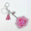 Elegante portachiavi con rosa di strass rosa brillante e nappa in pelle coordinata - Viola Chiaro e Rosa