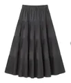 Detailed texture view of a dark gray tiered pleated A-line maxi skirt with elastic waist - S / Bottoms / Dark Gray