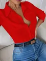 Elegante camisa roja de manga larga con cuello de solapa y bolsillos para un look chic europeo - M / Top Estilo Elegante Europeo (BM101) / Rojo