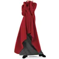 Detail view of a long red oversized high neck pullover hoodie with asymmetrical hem - S / Dresses / Burgundy