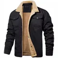 Detailed view of men's winter jacket showing warm sherpa lining and black cotton fabric - S / Tops / Black