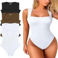 Detail of white ribbed sleeveless U-neck bodysuit with multiple color variants - S / Tops / White
