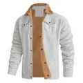 Veste de travail homme en coton blanc cassé avec doublure chaude en polaire sherpa marron - Blanc Cassé