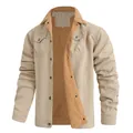 Veste de travail en coton kaki pour homme avec doublure sherpa marron et multi-poches - Khaki Clair