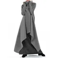 Oversized asymmetrical gray turtleneck sweatshirt dress for women with long hemline - S / Dresses / Gray