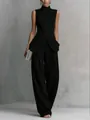 Detail of elegant black sleeveless vest and wide-leg trousers set for sophisticated look. - XS / Top And Bottom / Black