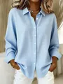 Casual blue and white gingham long-sleeved shirt with a classic lapel collar for women - XS / Tops / Light Blue