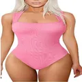Detailed view of pink ribbed sleeveless bodysuit for women's casual wear - S / Tops / Pink