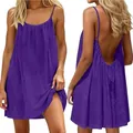 Vue détaillée d'une robe courte plissée violette à dos nu pour les vacances à la plage - S / Robes / Violet