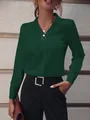 Primer plano de una blusa de manga larga verde oscuro para mujer, estilo profesional - 2XL / Tops / Verde Oscuro