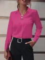 Elegante blusa fucsia de manga larga con cuello de solapa para mujeres profesionales - Rosa rojo