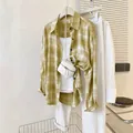 Stylish yellow and white plaid chiffon sun protection shirt for casual summer wear - S / Tops / Champagne