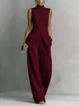 Detailed view of burgundy sleeveless top and wide-leg trousers set in cotton linen - XS / Top And Bottom / Burgundy