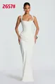 Elegant white slim-fit fishbone corset maxi dress with draped hip-hugging skirt - XS / Dresses / White