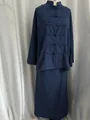 Completo due pezzi blu navy in stile New Chinese con bottoni a rana e gonna lunga coordinata - Blu navy