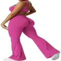 Fuchsia backless cutout one-piece yoga jumpsuit with flared legs for women fitness - Rose Red