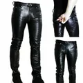 Hochwertige Herren-PU-Lederhose mit stilvollen Reißverschluss-Details und glänzendem Finish - S / Unterteile / Schwarz