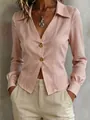 Detailed view of the elegant pink slim-fit office shirt with V-neck and unique placket - S / Tops / Pink