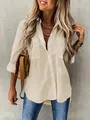 Stijlvol los shirt met lange mouwen, reverskraag en zakken in elegant crème beige - 3XL / Tops / Abrikoos