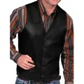 Men's vintage black leather vest featuring a single-breasted design and classic V-neckline - S / Tops / Black